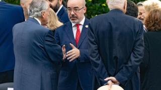 El delegado del Gobierno en la Comunidad de Madrid, Francisco Martín, durante el acto de conmemoración de la festividad de San Juan, patrón de la Policía Municipal de Madrid.