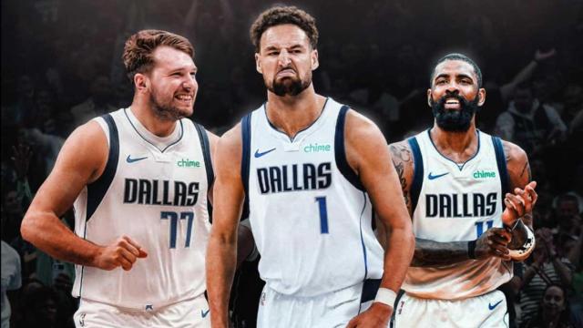 Klay Thompson, junto a Luka Doncic y Kyrie Irving, en un fotomontaje