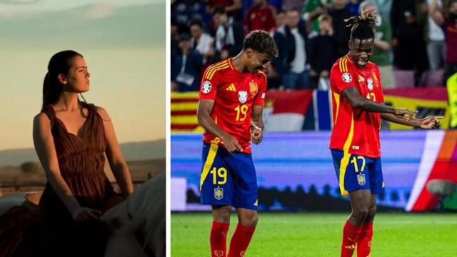 isabel a la izquierda y Lamine Yamal y Nico Williams a la derechaontra Alemania