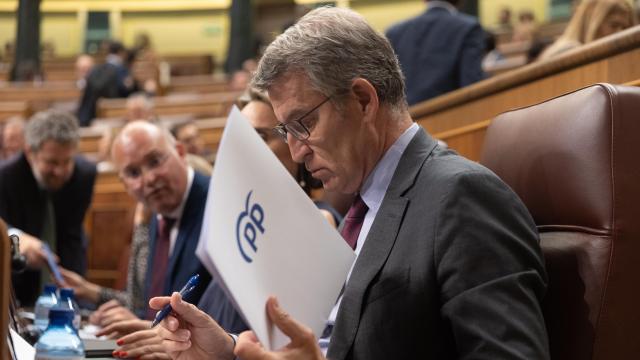 El líder del PP, Núñez Feijóo, este jueves en el Congreso.