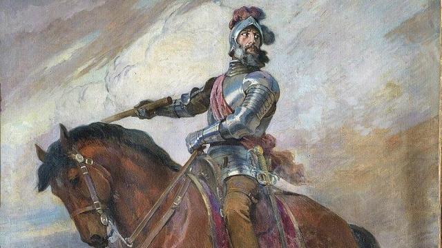 Francisco Pizarro a caballo según el pincel de Daniel Hernández Morrillo.
