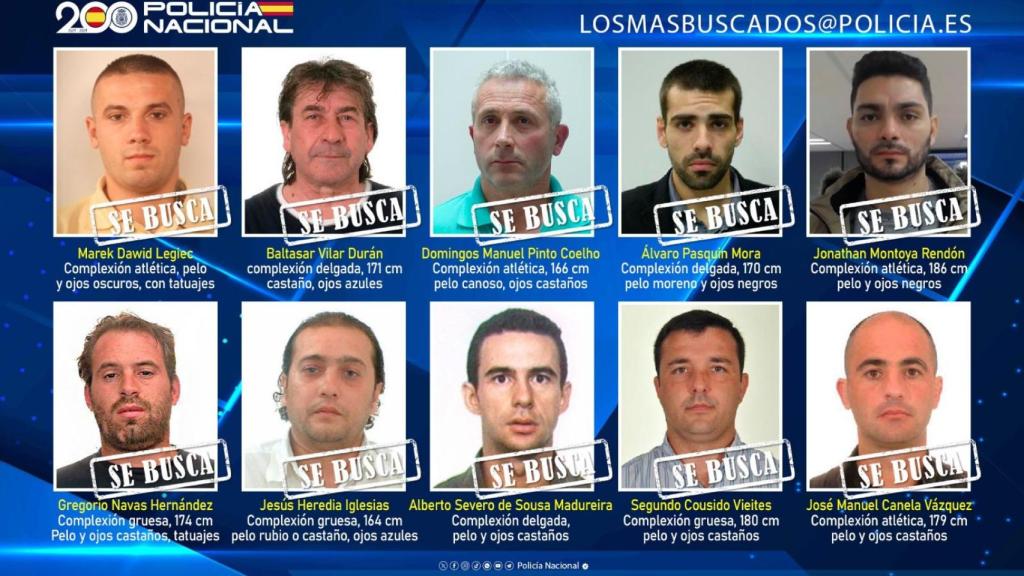 Imagen de los diez fugitivos más buscados por la Policía Nacional.