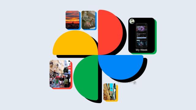 Montaje con logo de Google Fotos y fotografías