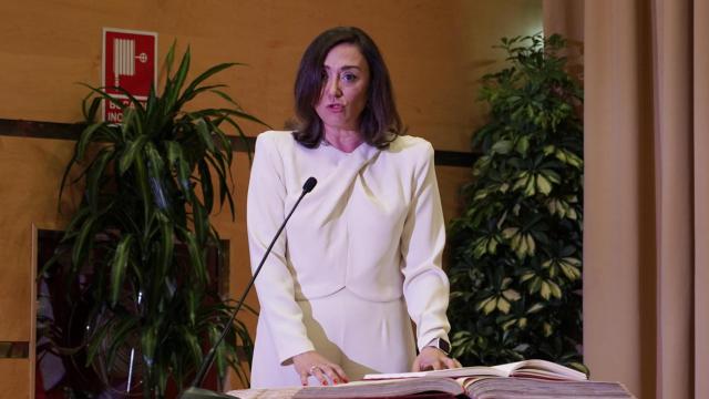 La nueva consejera de Agricultura, Ganadería y Desarrollo Rural, María González Corral, durante su toma de posesión, este lunes