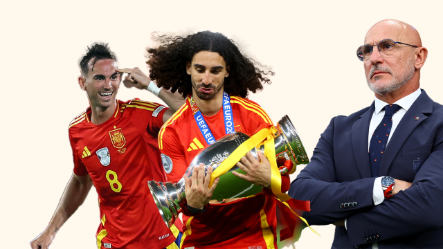 Cucurella, Fabián y Luis de la Fuente en un fotomontaje