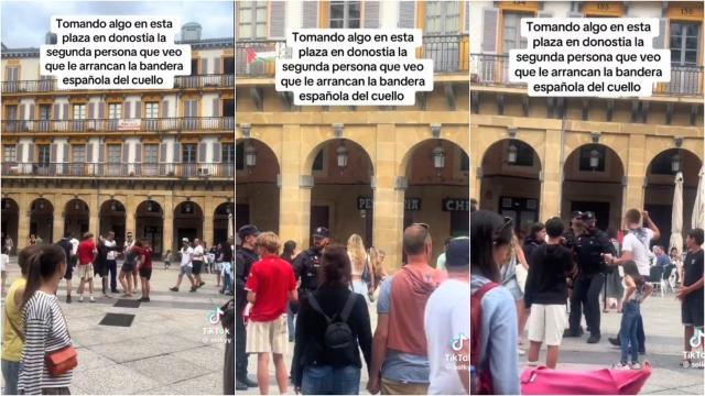 Momento en el que unos hombres arrancan la bandera de España a una niña