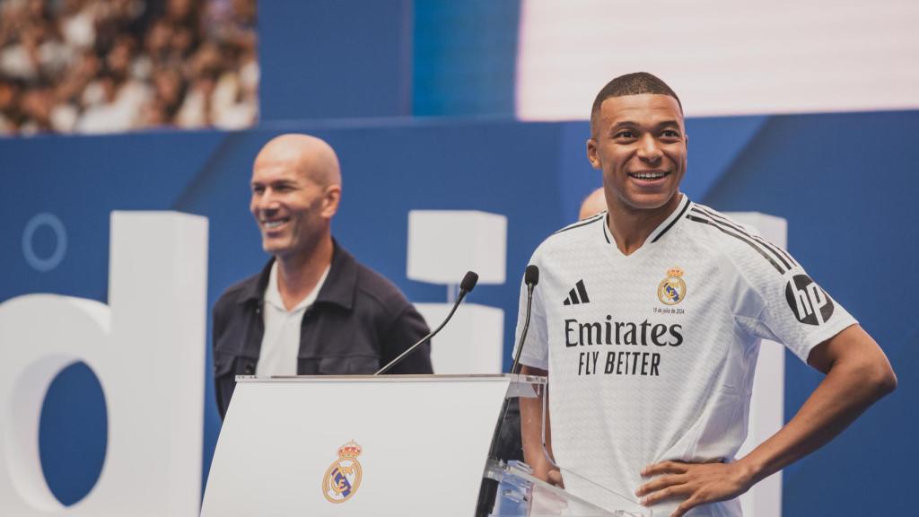 Mbappé, durante su presentación con el Real Madrid
