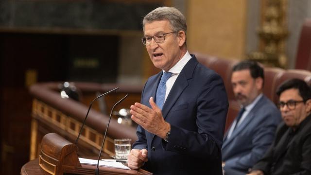 El presidente del PP, Alberto Núñez Feijóo, este miércoles durante su intervención en el Congreso.