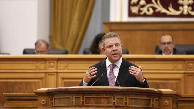 Emiliano García-Page, este jueves en el Pleno de las Cortes de Castilla-La Mancha.