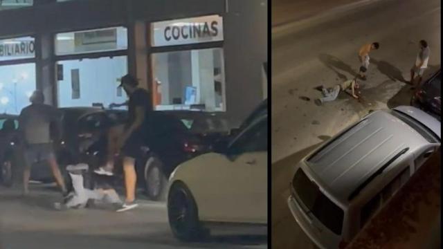 Dos capturas del vídeo con la brutal paliza al 'Sardinas', en plena vía pública de Archena, este miércoles por la noche.