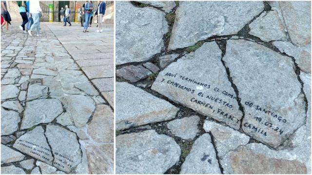 Imagen de las pintadas en la Praza do Obradoiro de Santiago.