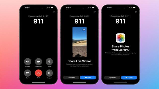 Capturas de pantalla de Emergency SOS Live de Apple.