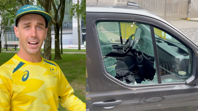 Logan Martin y su furgoneta destrozada