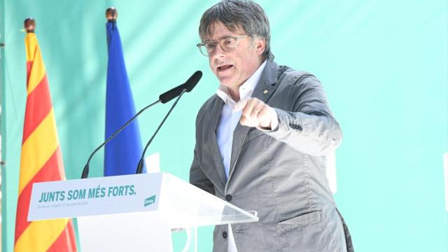 El expresidente Carles Puigdemont, este sábado durante un acto en el sur de Francia.