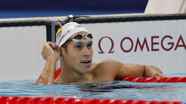 Hugo González, tras los 100 metros espalda.