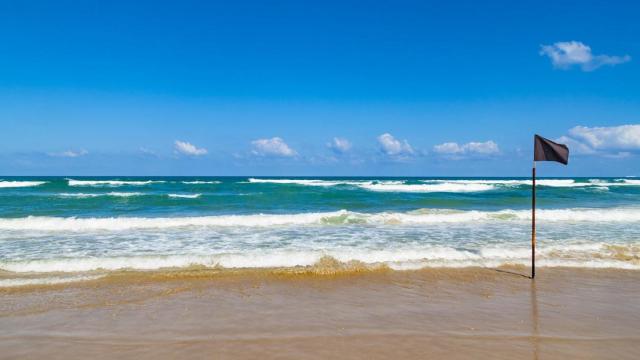Bandera negra en la playa.