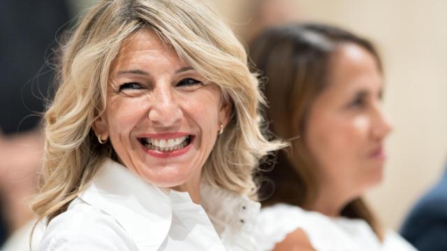 Yolanda Díaz, vicepresidenta segunda y ministra de Trabajo y Economía Social, este lunes durente la forma del convenio suscrito por el Organismo Autónomo de la Inspección de Trabajo y Seguridad Social.