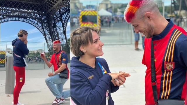 Laura Martínez y su novio durante la pedida de mano.
