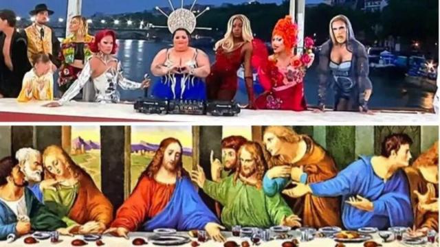 Montaje de la polémica parodia católica en los Juegos Olímpicos de París 2024.