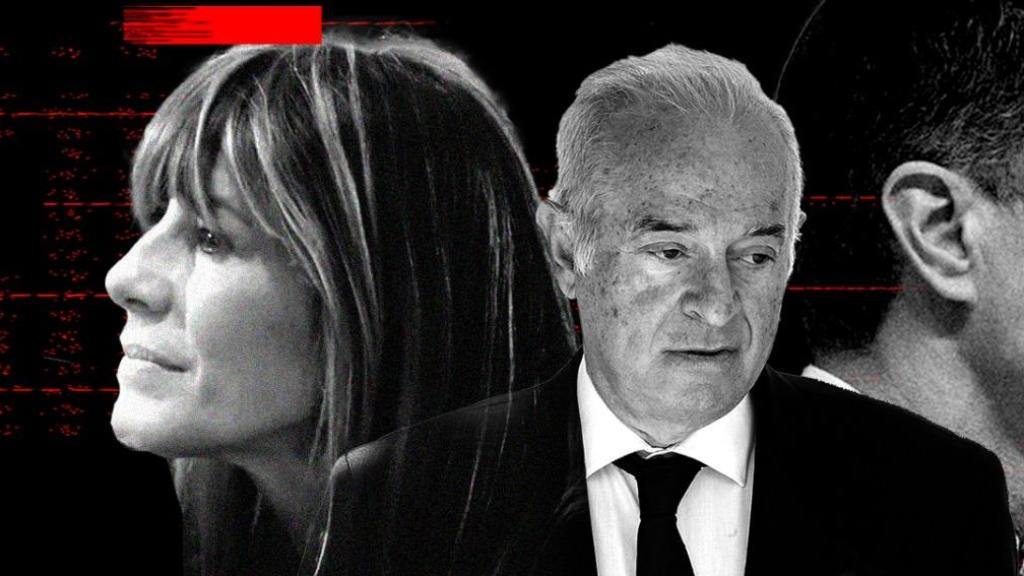 Fotomontaje con los rostros de Begoña Gómez, el juez Peinado y Pedro Sánchez.