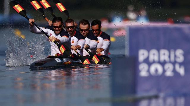 Saúl Craviotto, Carlos Arévalo, Marcus Cooper y Rodrigo Germade, en los Juegos Olímpicos de París.