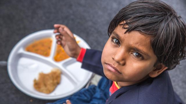 Plato de un niño en su escuela de la India.