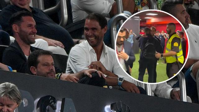 Rafa Nadal, en el palco junto a Rudy Fernández y su saludo con Mbappé