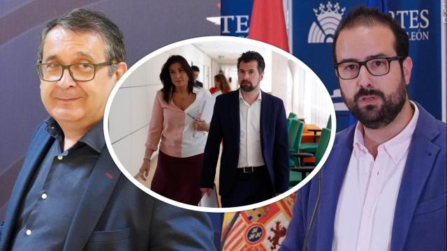 Juan Luis Cepa y Ángel Hernández, con Sánchez y Tudanca en el centro