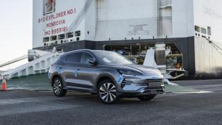Coches de BYD en el puerto de Santander (Cantabria).