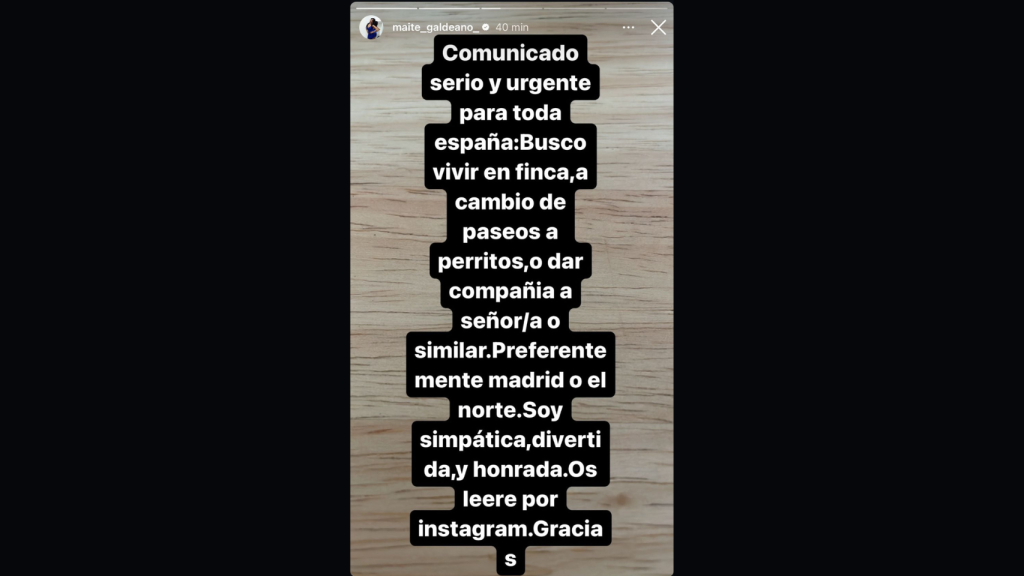 Captura de pantalla de las redes sociales de Maite.