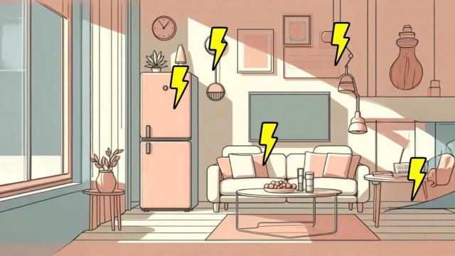 Ilustración de salón con elementos electrónicos