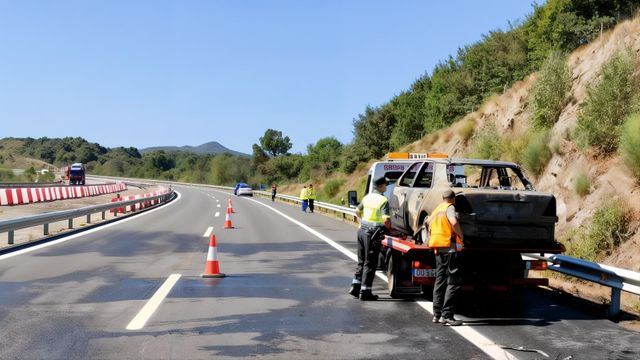 Un turismo con dos ocupantes arde en A-52 cerca de Allariz (Ourense)