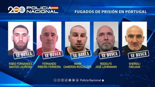 Imagen de los cinco presos fugados de una cárcel de Portugal.