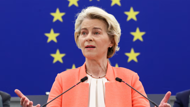 Ursula von der Leyen, presidenta de la Comisión Europea, durante un discurso. Yves Herman Reuters