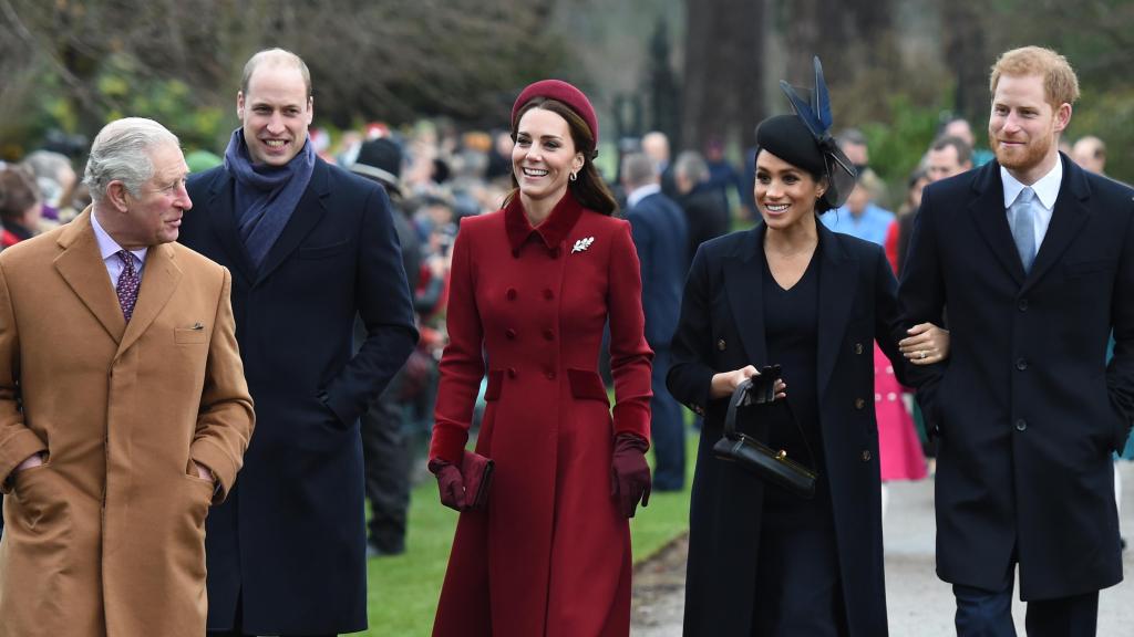 Carlos III, el príncipe Guillermo, Kate Middleton, Meghan Markle y el príncipe Harry en una imagen de archivo.