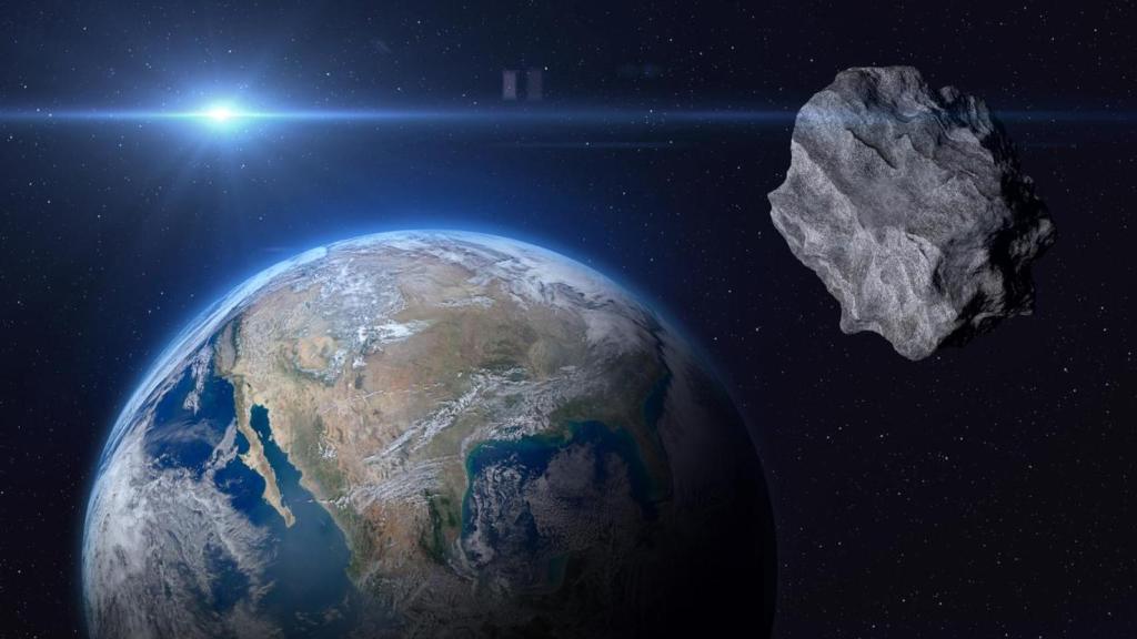 Ilustración de un asteroide acercándose a la Tierra.