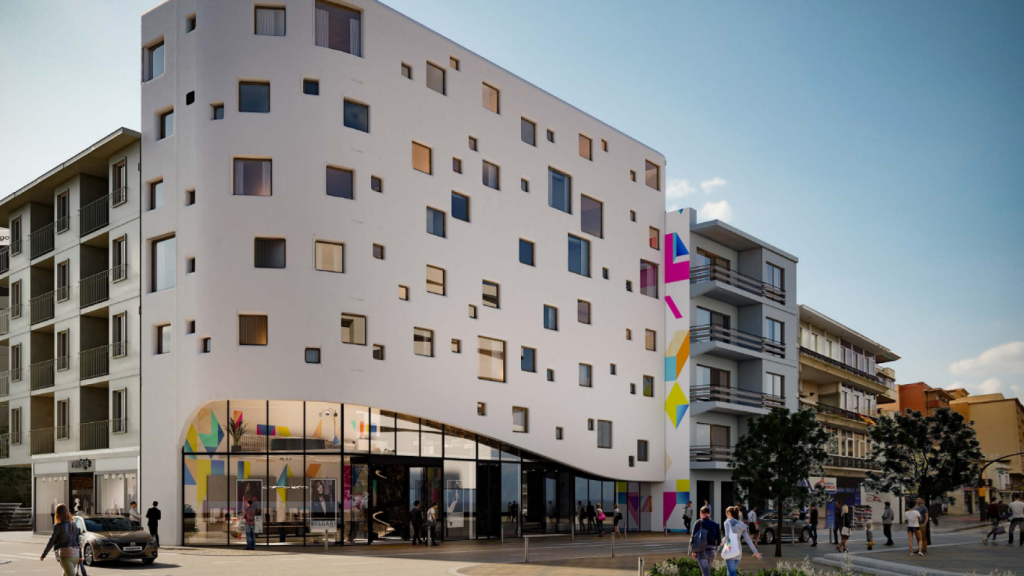 Diseño del edificio de apartamentos turísticos.