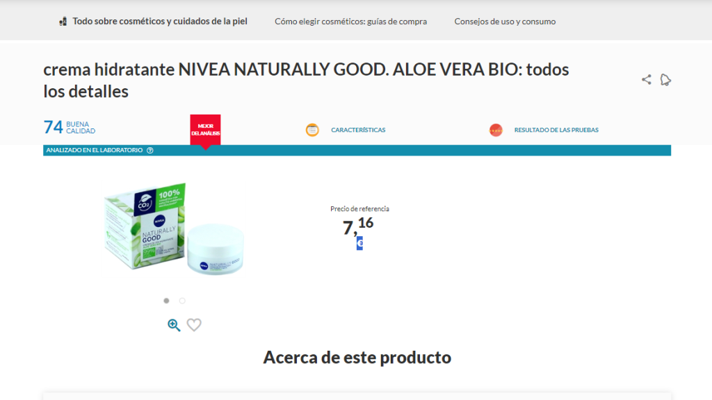 Captura de la OCU NIVEA NATURALLY GOOD.