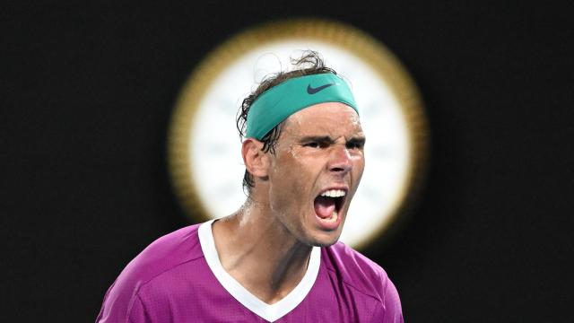 Instantánea de Rafa Nadal durante su histórica final del Abierto de Australia 2022