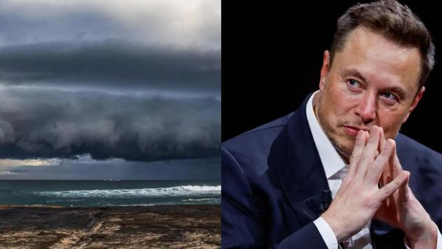 Fotomontaje con una imagen del huracán Helene y Musk.