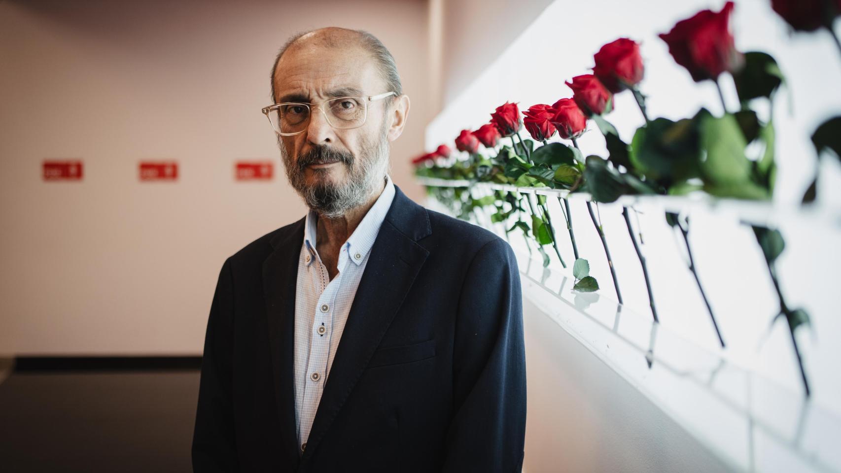 Lambán, en la sede del PSOE-Aragón.