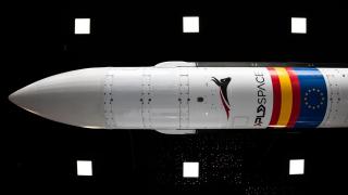 El Miura 1 preside la entrada de los Headquarters de PLD Space sobre las cabezas de los invitados