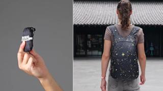 La mochila Nanobag Daypack, a la izquierda plegada y a la derecha desplegada