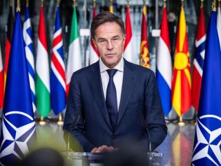 El secretario general de la OTAN, Mark Rutte, durante su comparecencia de este lunes en Bruselas