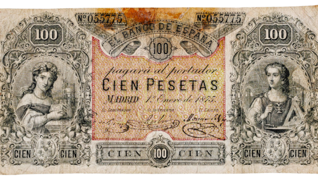 Billete de 100 pesetas que se ha vendido por 8.000 euros.