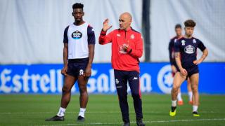 Óscar Gilsanz durante su primer entrenamiento con el Deportivo.