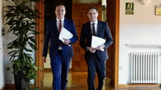 El presidente de la Diputación de Valladolid, Conrado Íscar, acompañado por el vicepresidente primero y diputado delegado del Área de Hacienda, Personal y Régimen Interno, Víctor Alonso, presenta el proyecto de Presupuestos para 2025.