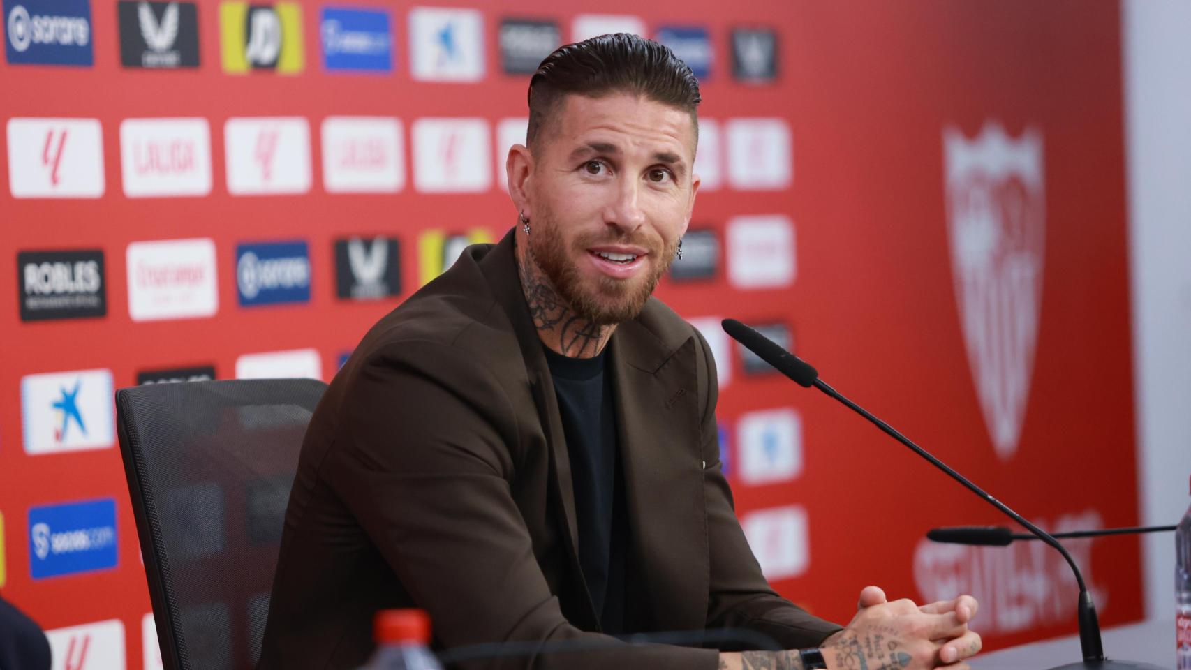 Sergio Ramos durante su despedida del Sevilla.