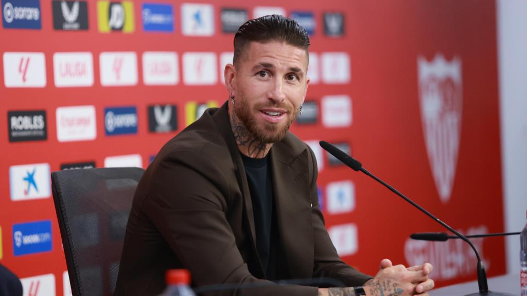 Sergio Ramos durante su despedida del Sevilla.