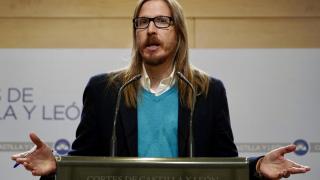El procurador de Unidas Podemos en las Cortes de Castilla y León, Pablo Fernández, durante su rueda de prensa de este martes